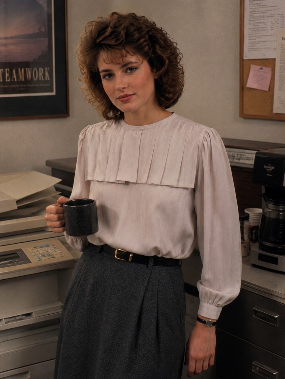 Vintage 80s Gray Pleated Secretary Blouse Large Office Siren Corporatecore Top